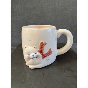 Vintage Norcrest Cat Floral Bow Coffee Mug Cottage Core